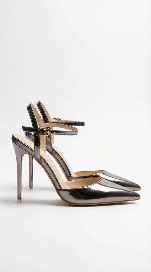 Jula Metallic Pointed Toe Stiletto Sandals Gunmetal