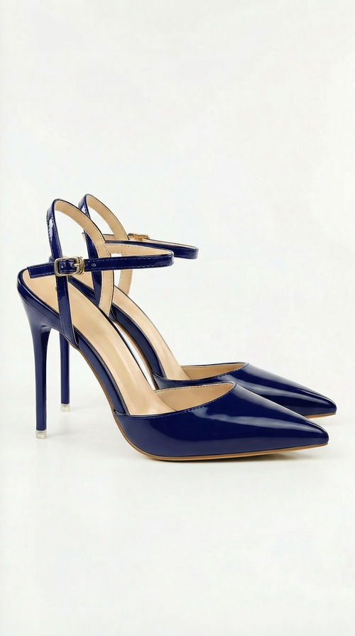 Jula Metallic Pointed Toe Stiletto Sandals Navy