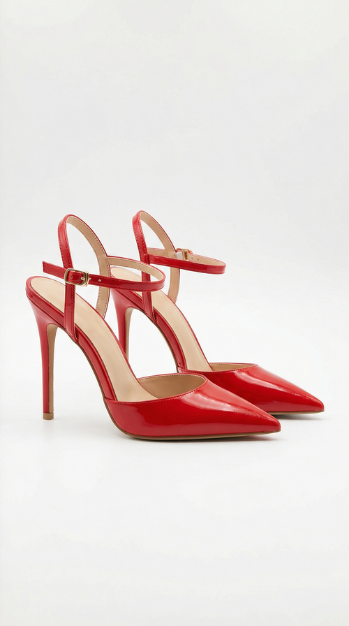 Jula Metallic Pointed Toe Stiletto Sandals Red