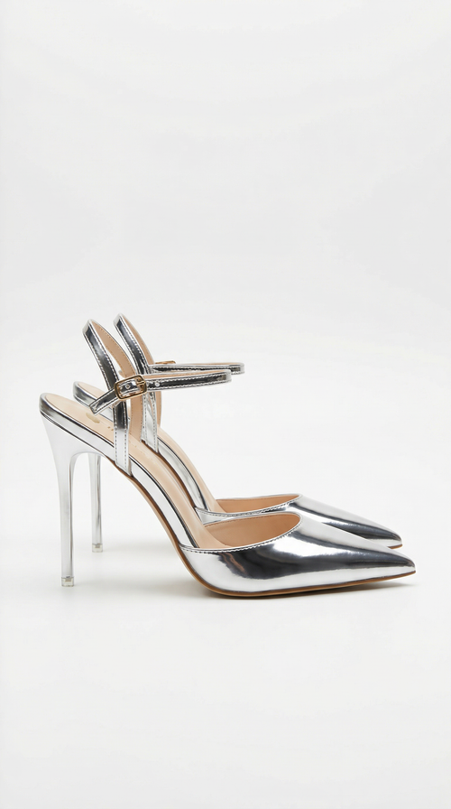 Jula Metallic Pointed Toe Stiletto Sandals Silver