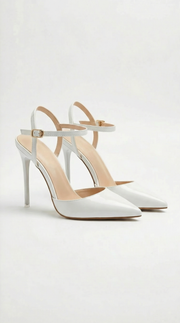 Jula Metallic Pointed Toe Stiletto Sandals White view 1