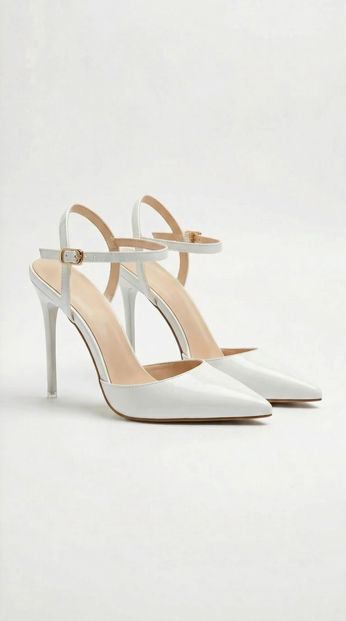 Jula Metallic Pointed Toe Stiletto Sandals White
