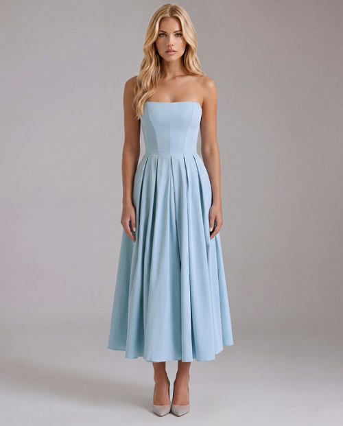 Juliana Strapless Midi Dress Blue