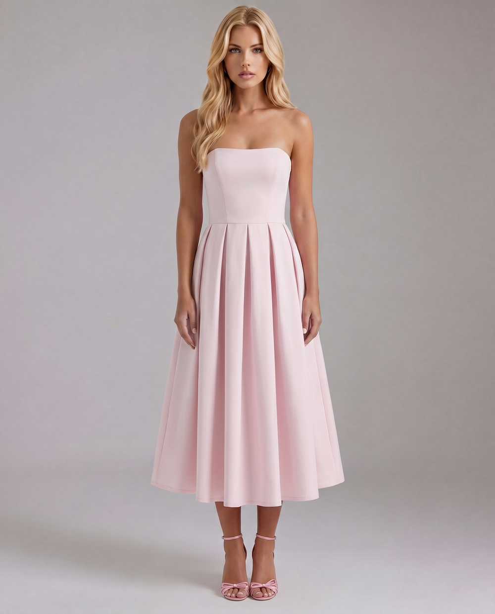 Juliana Strapless Midi Dress Pink