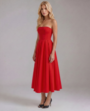 Juliana Strapless Midi Dress Red view 4