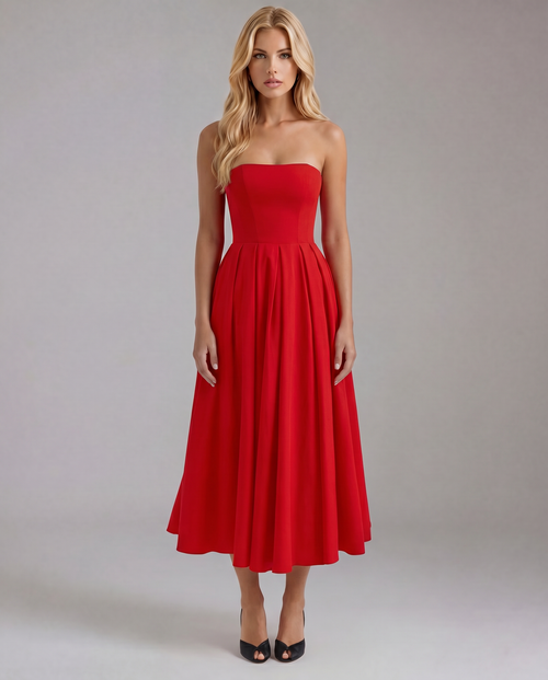 Juliana Strapless Midi Dress Red