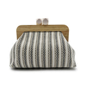 Kaia Boho Woven Clutch Bag with Wooden Frame Black view 1