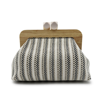 Kaia Boho Woven Clutch Bag with Wooden Frame Black