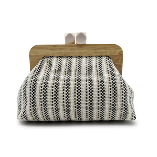 Kaia Boho Woven Clutch Bag with Wooden Frame Black