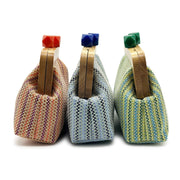 Kaia Boho Woven Clutch Bag with Wooden Frame Blue view 2
