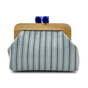 Kaia Boho Woven Clutch Bag with Wooden Frame Blue view 1
