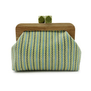 Kaia Boho Woven Clutch Bag with Wooden Frame Green view 2