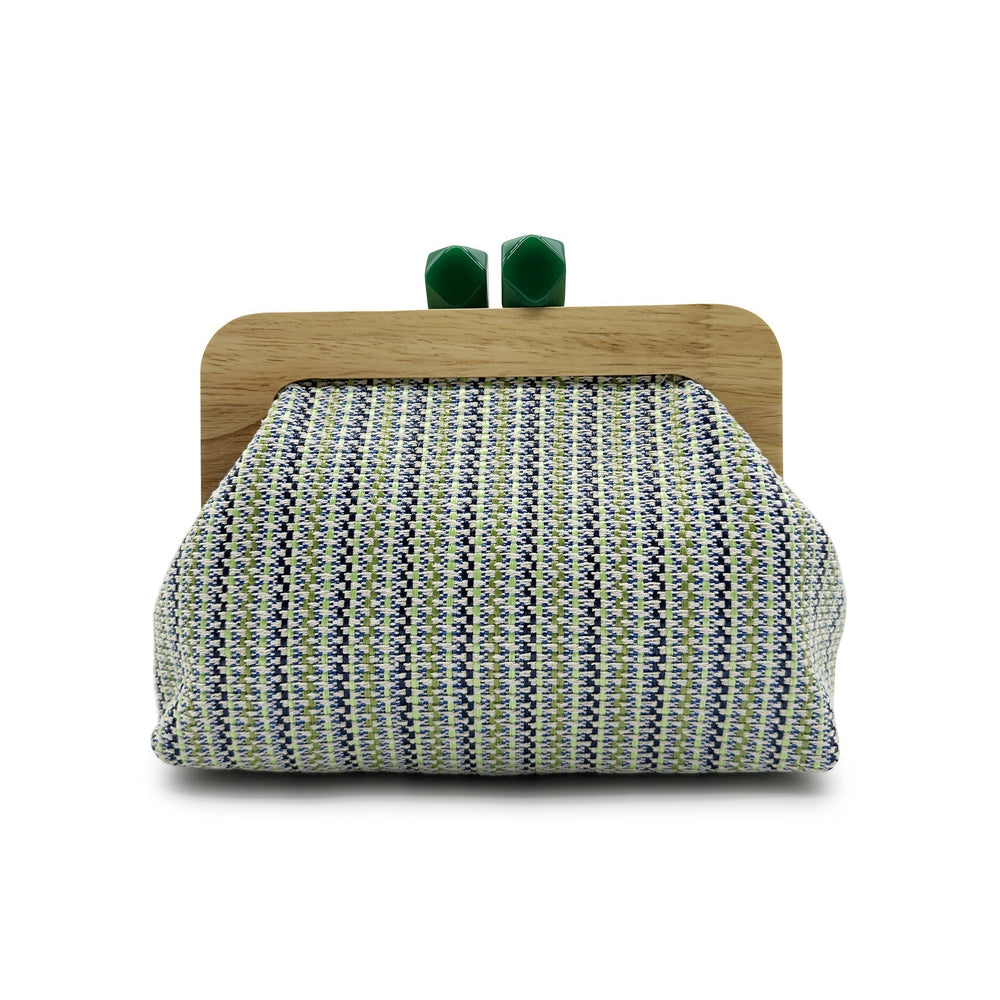 Kaia Boho Woven Clutch Bag with Wooden Frame Green