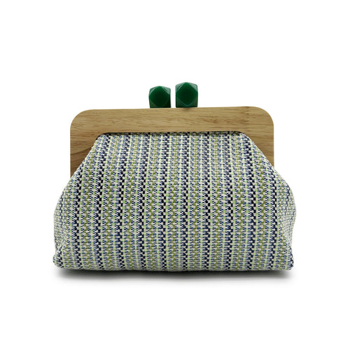 Kaia Boho Woven Clutch Bag with Wooden Frame Green