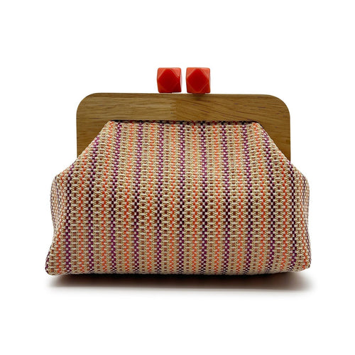 Kaia Boho Woven Clutch Bag with Wooden Frame Orange