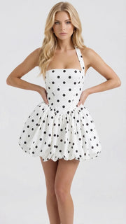 Kaia Polka Dot Halter Neck Bubble Mini Dress view 2