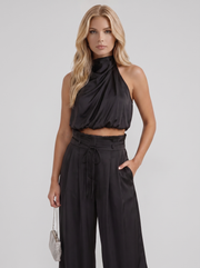 Kassia Satin Halter Pants Set Black view 2