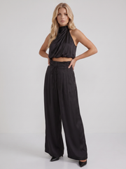 Kassia Satin Halter Pants Set Black view 3