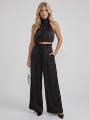 Kassia Satin Halter Pants Set Black view 1