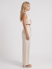 Kassia Satin Halter Crop Top Wide Leg Pants Set Champagne view 4