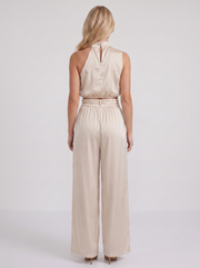 Kassia Satin Halter Crop Top Wide Leg Pants Set Champagne view 5