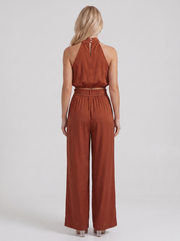 Kassia Satin Halter Crop Top Wide Leg Pants Set Red view 5