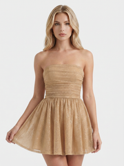 Katrina Strapless Sequin Sparkle Mini Dress Gold view 2