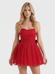 Katrina Strapless Sequin Sparkle Mini Dress Red view 2