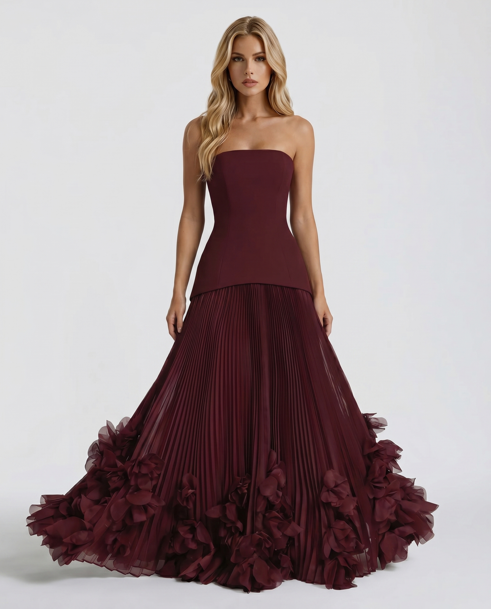 Katy Rosette Maxi Dress Burgundy