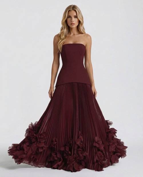 Katy Rosette Maxi Dress Burgundy
