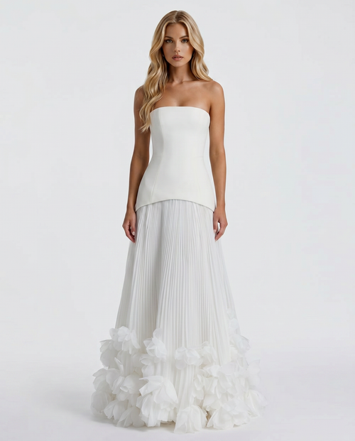 Katy Rosette Strapless Maxi Dress White