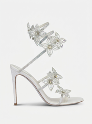 Kimberly Floral Rhinestone Wrap Strap Stiletto Sandals Silver view 2