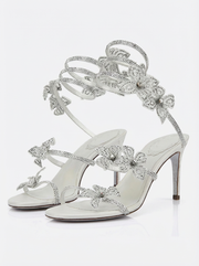 Kimberly Floral Rhinestone Wrap Strap Stiletto Sandals Silver view 3
