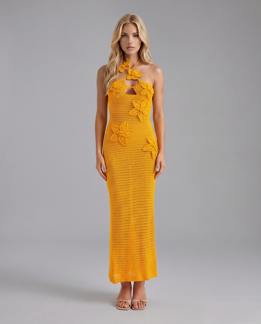 Kyla Crochet Halter Maxi Dress Orange