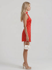 Layla High Neck Halter Polka Dot Mini Dress Red view 4