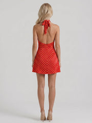 Layla High Neck Halter Polka Dot Mini Dress Red view 5