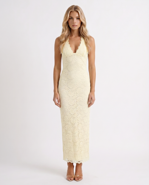 Liliana Scallop Maxi Dress Lemon