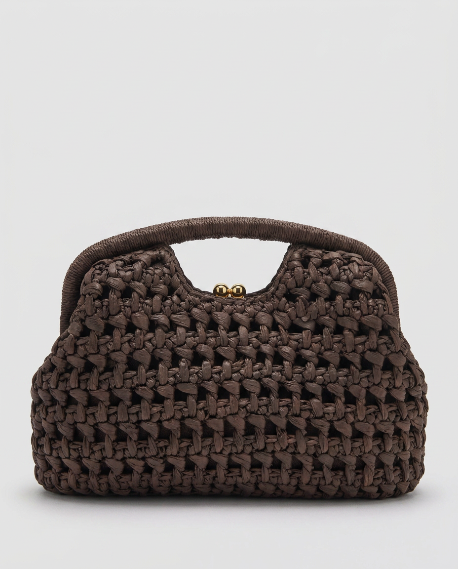 Lio Woven Raffia Clutch Boho Beach Purse Brown