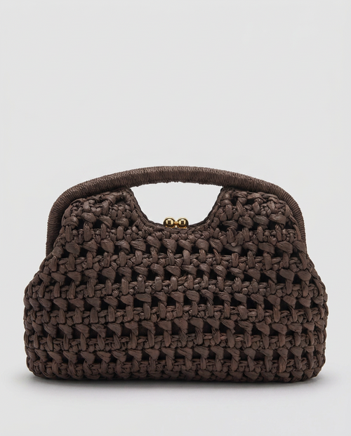 Lio Woven Raffia Clutch Boho Beach Purse Brown