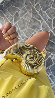 Liv Shell Metallic Clutch Bag with Chain Strap Gold view 2
