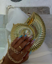 Liv Shell Metallic Clutch Bag with Chain Strap Gold view 3