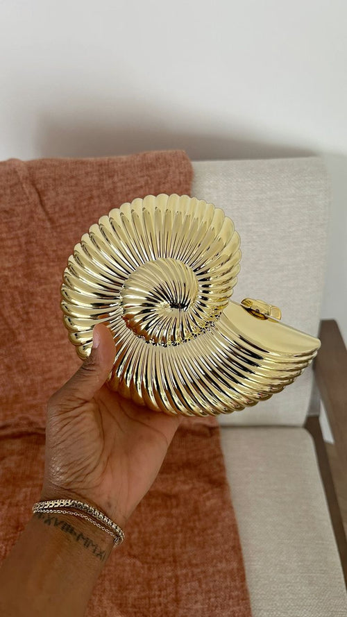 Liv Shell Metallic Clutch Bag with Chain Strap Gold