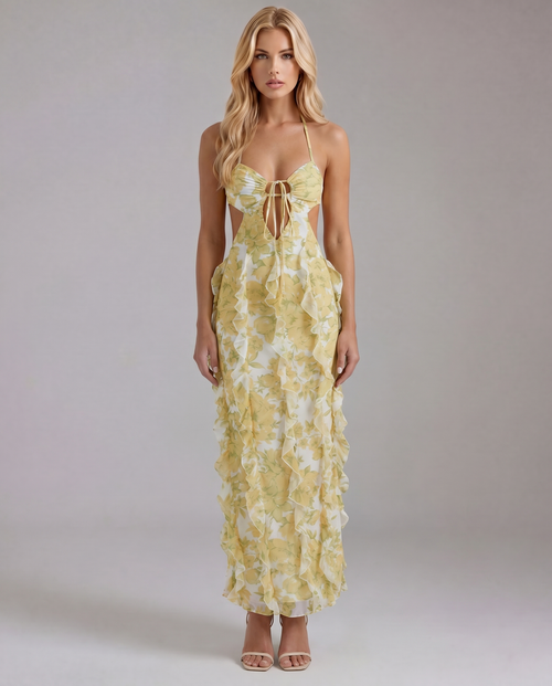 Lola Ruffle Maxi Sundress Yellow