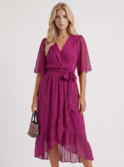 Lucienne Wrap Midi Dress Dark Purple view 2