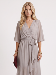 Lucienne Wrap Midi Dress Grey view 2