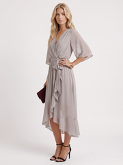 Lucienne Wrap Midi Dress Grey view 3
