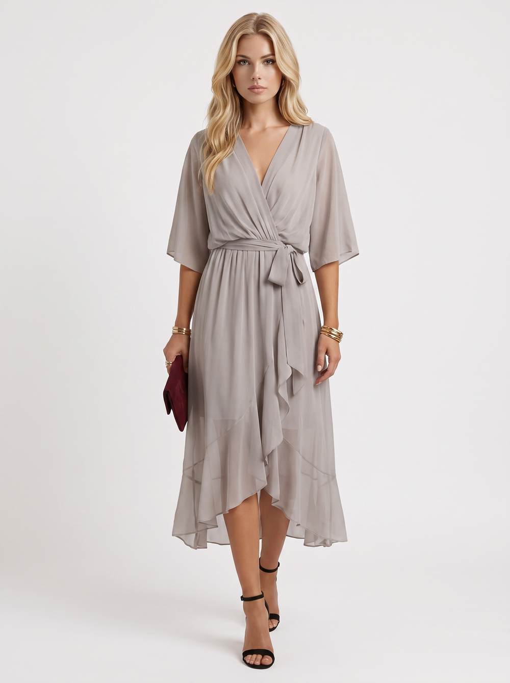 Lucienne Wrap Midi Dress Grey