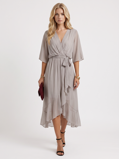 Lucienne Wrap Midi Dress Grey