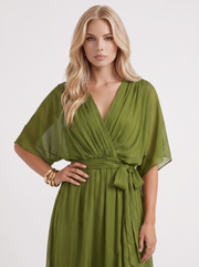 Lucienne Wrap Midi Dress Olive Green view 2