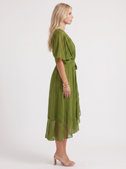 Lucienne Wrap Midi Dress Olive Green view 4